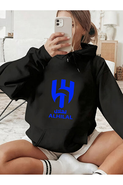 MUZİ Al Hilal SFC Riyadh Logo Print Hoodie, Unisex Casual Loose Pullover Hood...