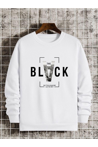 Vordevia Black Design Printed Cotton 3 Thread Ribbed Crew Neck Oversize Sweat...