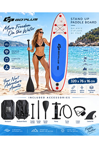 Go Plus Goplus HMI82 320X76X16 Cm Şişme SUP Board Stand Up Paddle Board – Pom...