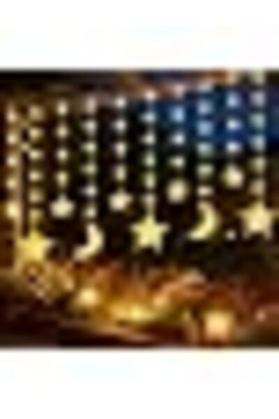 Generic زينة رمضان، أضواء ستارة نجمية وهلالية بـ 135 مصباح LED، أضواء ساحرة ل...