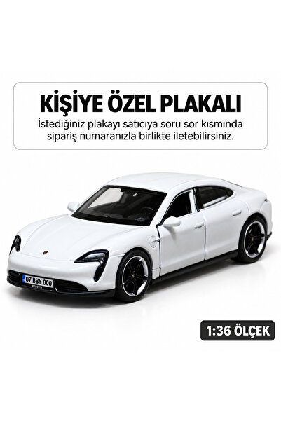 bebeym Porsche Taycan 1:36 Metal Araba - Kişiye Özel Plakalı Beyaz