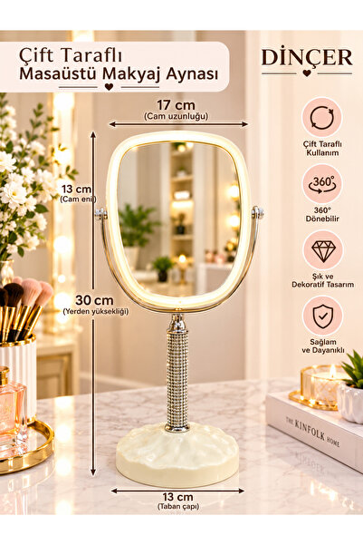 KARAKAŞ HOME & ZÜCCACİYE ÇİFT TARAFLI BÜYÜTEÇLİ MASA ÜSTÜ MAKYAJ AYNASI