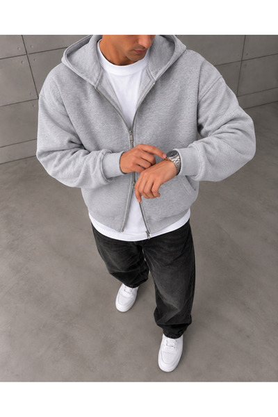 SlapPremium Zipper Hoodie Gri