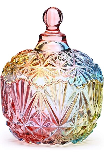 Generic 1Pc Colorful Glass Storage Jar with Lid Candy Cookie Jar Jewelry Box ...