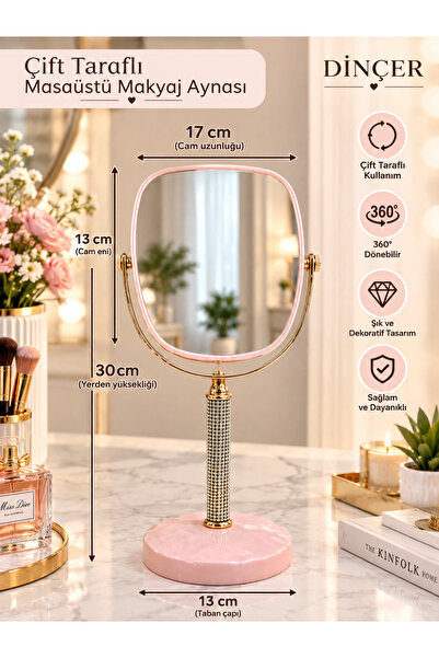 KARAKAŞ HOME & ZÜCCACİYE ÇİFT TARAFLI BÜYÜTEÇLİ MASA ÜSTÜ MAKYAJ AYNASI