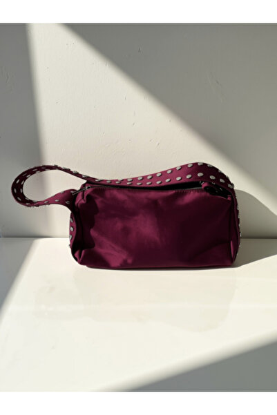 Zade Kadın Omuz Çantası Süet Zımba Detaylı Mürdüm Renk Günlük Çanta