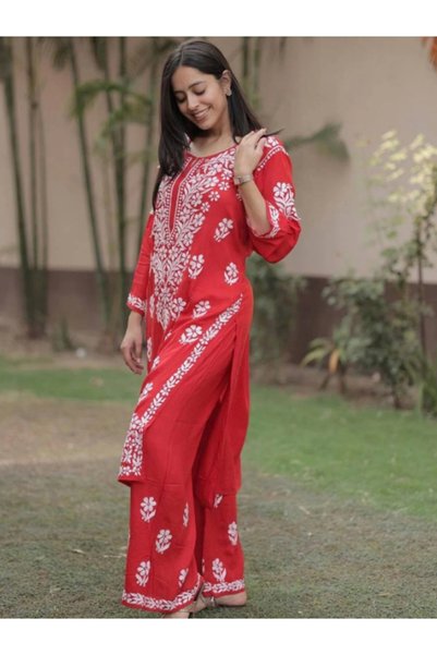 MYSMAR Red Rayon Cotton Salwar Kameez - FFT1656 | Red-Size:2XL-44-Inches