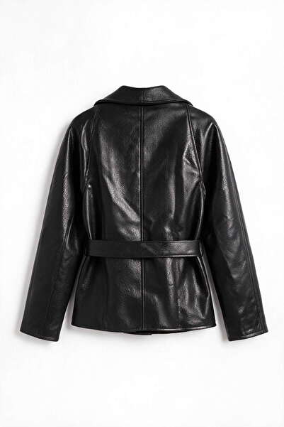 Sue Store Black Belted Leather Jacket