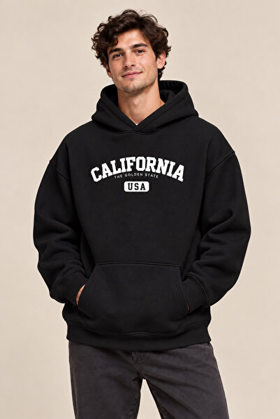 FAVORİST Men's California Golden 3 Thread 100% Cotton Hooded Sweatshirt