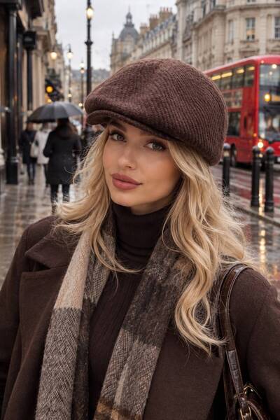 MARBERRY Brown Knitwear Woolen Cap Women's Hat