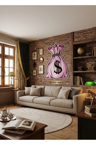 Pembe Dolar Çuvalı Pop-Art Özel Tasarım Epoksi Kaplama Ahşap Duvar Tablosu – 85x60 cm Cam Efektli Modern Duvar Dekoru