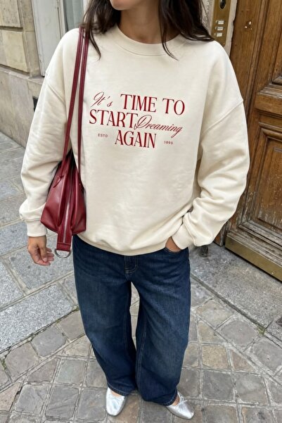Vordevia Time to Start Again Printed Cotton 3 Thread Threaded Crew Neck Overs...