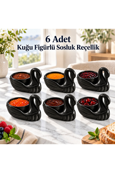 LUCES DESİGN 6 Adet Kuğu Figürlü Sosluk Reçellik Dekoratif Plastik Kahvaltılı...