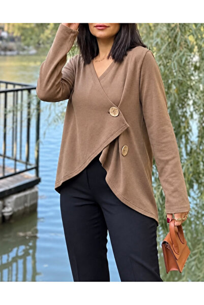 Kokosh moda Double-Breasted Cut Large Buttoned Mink Thin Knitwear Cardigan