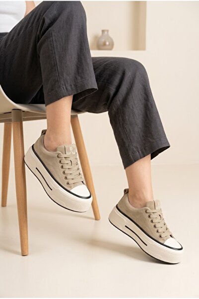 MERVESTORE Kadın Süet Platform Taban Sneaker Kontrast Burunlu Bağcıklı Rahat ...