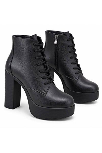 PATRON SHOES Kadın Bağcıklı Fermuarlı Platform Topuklu Bot