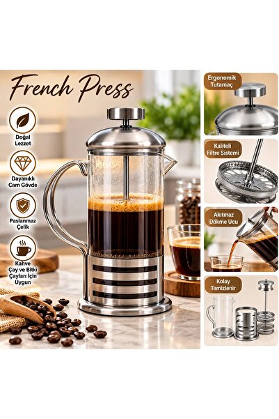 YAKUT prime French Press - Dayanıklı Malzeme Filtre Kahve ve Bitki Çayı Demli...