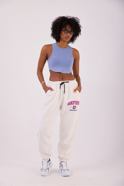 Superbluemexico Women's White Oxford Basic Jogger Pants