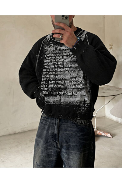Toum Vintage Harajuku Graffiti Patterned Unisex Oversize Black Sweatshirt