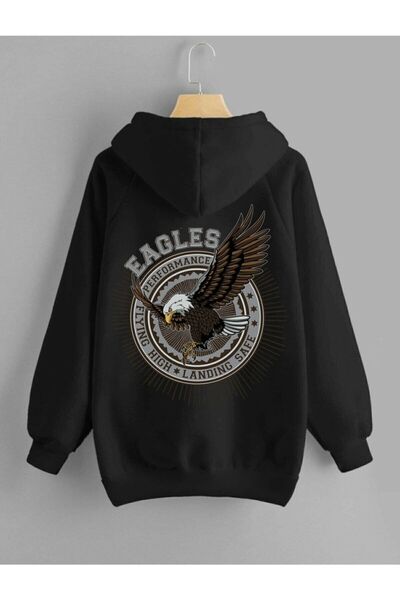 VAN VLECK Men's Black Hooded Back Printed Sweatshirt Autumn Winter Season