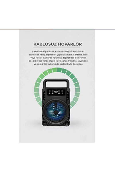 zerzembe GTS-1360 Bluetooth Hoparlör Kablosuz Taşınabilir Speaker | Extra Bass | Rgb LED Işıklı | Usb/tf Kart/aux Destekli | Fm Radyo |