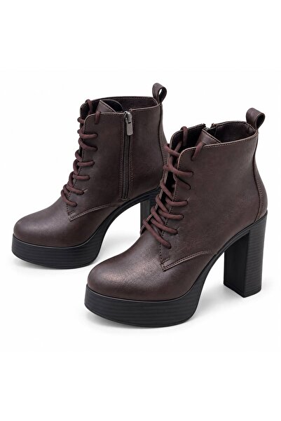 PATRON SHOES Women's Lace-Up Zippered Platform Heeled Boots