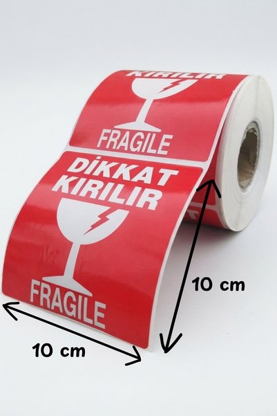 MEG TASARIM DÜNYASI Attention Breaks Off Shipping Label Roll 10 X 10 cm (500 Pieces) - 100 X 100 mm Warning Sticker