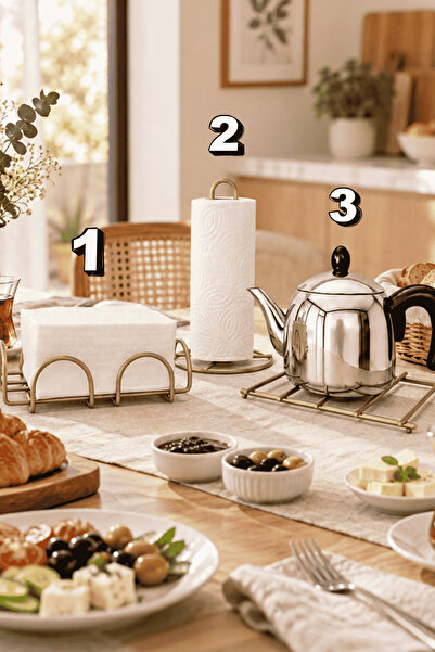 Edora Home 3-Piece Matte Gold Napkin Holder Towel Holder Set Black Color Stai...