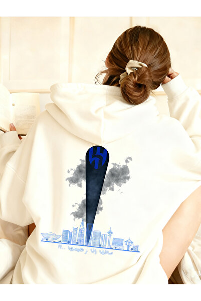 MUZİ Al‑Hilal SFC Riyadh City Skyline Back Graphic Print Hoodie, Unisex Casua...
