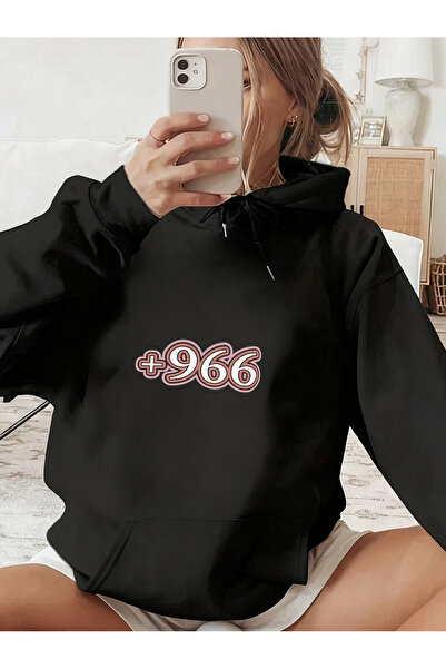 MUZİ +966 Saudi Arabia Country Area Code Graphic Print Hoodie, Unisex Casual ...