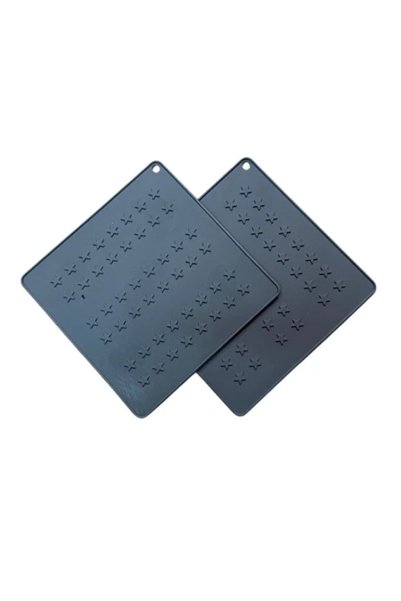 Simona Home Anthracite Silicone Trivet Set of 2 16 × 16 cm – Square Pot Mat, Jar Lid Grip Pad