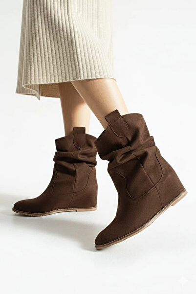 Tibu Ayakkabı Bitter Brown Suede Hidden Wedge Heel Boots