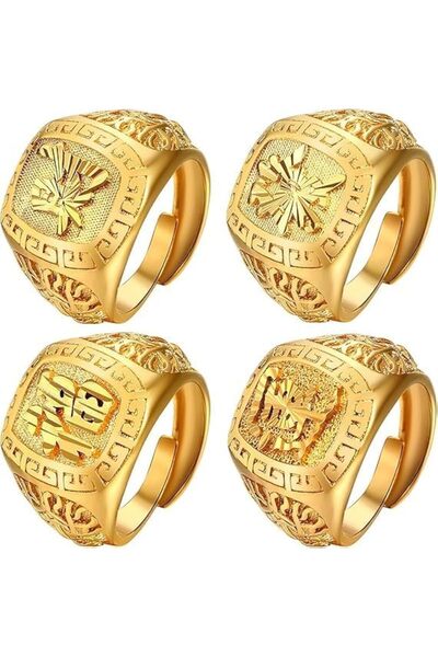 Generic Adjustable Gold Signet Rings for Men, Rich/Luck/Wealth/Career Ring Se...