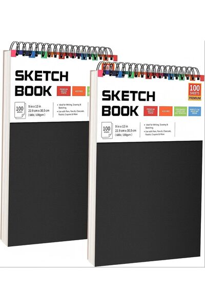 Generic 9" x 12" Sketch Book, 2-Pack 100 Sheets Spiral Bound Art Sketchbook, ...