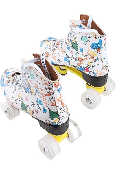 Generic White Graffiti Roller Skates, 4 Wheel Roller Skates Shiny Wheels Brig...