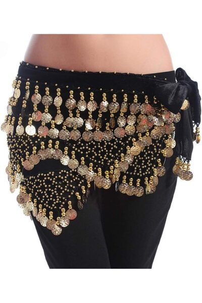 Generic Women Sequins Belly Dance Hip Scarf Wrap Belt (Black)