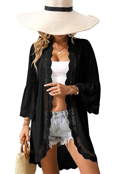 Generic Women's Summer Lightweight Cardigan, Elegant 3/4 Ruffle Sleeve with D...