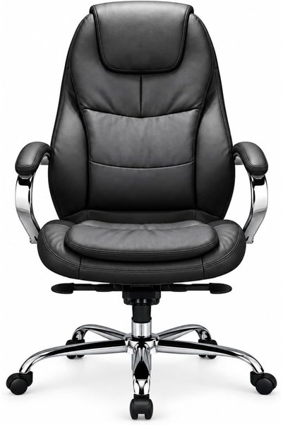 THE RED CREW Minister-H Executive Office Chair, High Back PU Leather Computer Chair with Padded Armrests, 5-Position Locking Recline, Height Adjustment, Chrome Base, Black, 2-Year