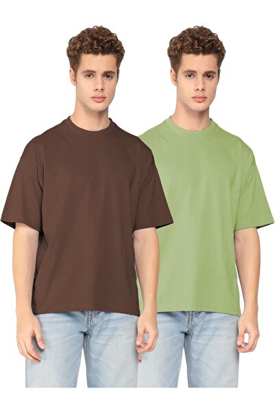 Generic Men's Oversized Boxy Fit T-Shirt (Pack of 2) 100% Cotton Bio-Washed F...