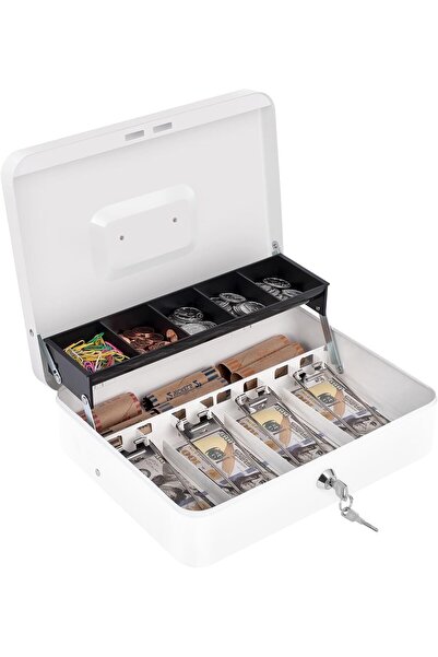 Generic Cash Box Metal Money Box with Tray & Key Lock，4 Bill 5 Coin Slots, Ca...
