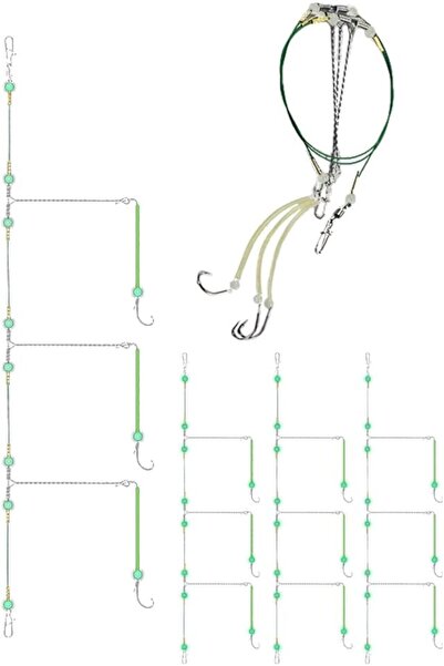 Generic 5 Pcs 3 in 1 String Fishing Hook,Pre-Tied Fishing 3 Hooks Set with An...