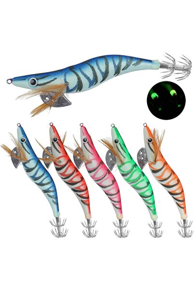 Generic Luminous Squid Jig Hooks 5pcs, Bionic Shrimp Lures Prawn Saltwater Ha...