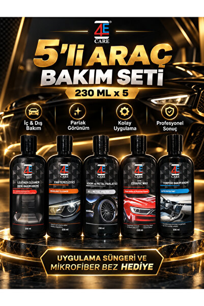 4E Care 5’li Araç Bakım Seti 230 ml – Deri Bakım, Far Temizleyici, Krom Metal...