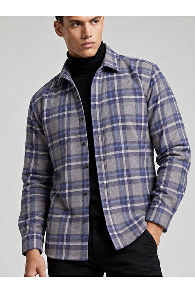 Etikmen Blue Navy Blue Striped Slimfit Lumberjack Men's Shirt
