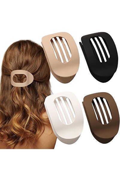 Generic 4 PCS Flat Hair Clips for Women, Round Flat Claw Clips, Matte Non-sli...