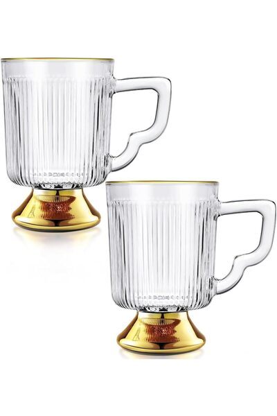 Generic Glass Coffee Mugs with Handle,Vintage Ribbed Clear Coffee Cups,Tea la...