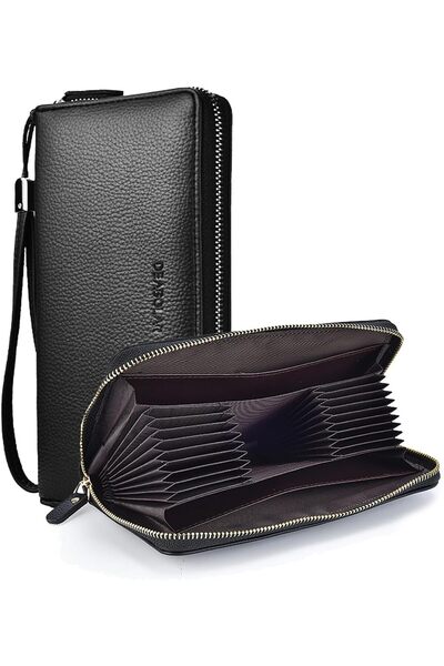 Generic Mens Wallet, Long Purse Leather Clutch Black for Men 18 Cards Slots 4...