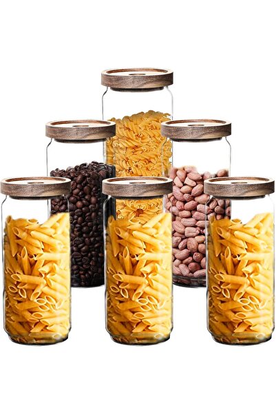 Generic Glass Storage Jars with Acacia Wood Lids -Set of 3 Transparent Borosi...