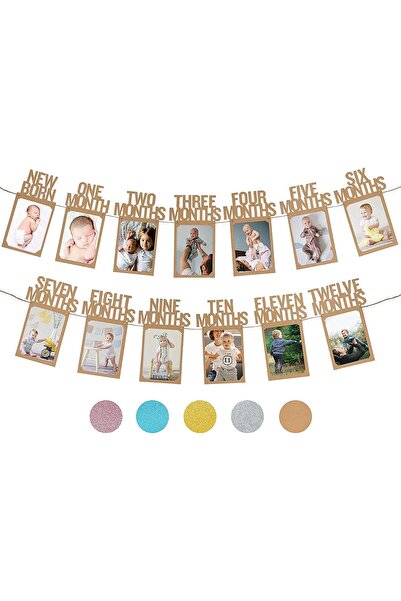 Generic 1st Birthday Photo Banner for Baby from Newborn to 12 Months, First B...