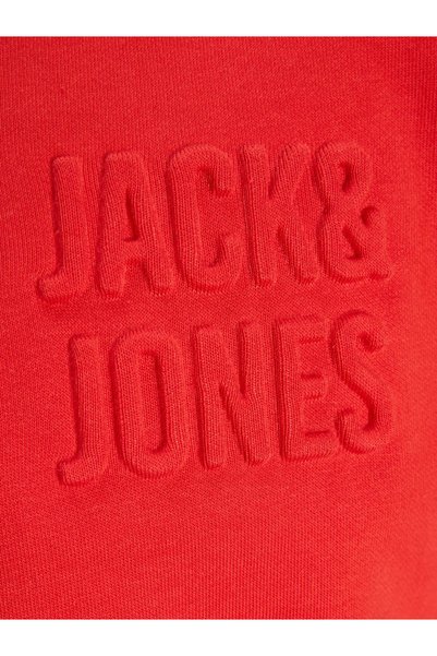 Jack & Jones Dik Yaka Yarım Fermuarlı Logo Baskılı Kırmızı Erkek Sweatshirt 12299799